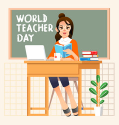 World Teacher Day Poster By Teacher Sit On Chair