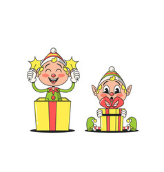 Cartoon Christmas Elves Retro Characters