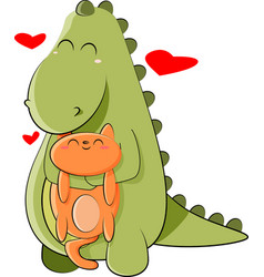 Cute Green Dinosaur Hugging Red Cat