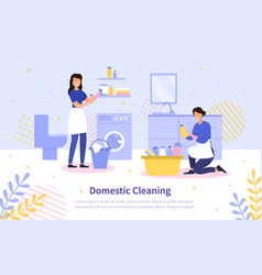 Domestic Cleaning Concept With Two Housewives