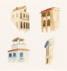 Old European Architectural Building Watercolor