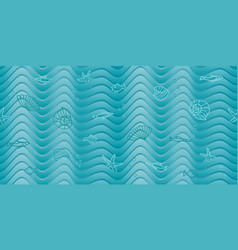 Seamless Blue Pattern With Simple Fishes And Waves