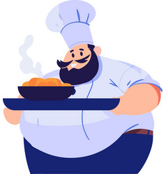 Hand Drawn Overweight Chef Cooking In The Kitchen