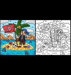 Pirate With Sos Flag Coloring Page