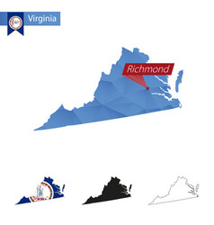 State Virginia Blue Low Poly Map With Capital