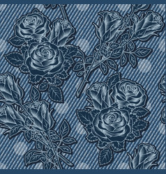 Denim Floral Seamless Pattern With Blooming Roses