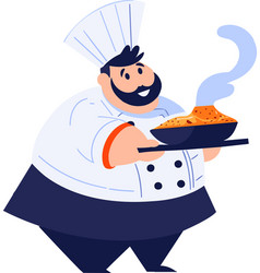 Hand Drawn Overweight Chef Cooking In The Kitchen