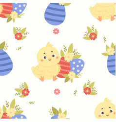 Seamless Easter Pattern Cute Little Chick With Egg