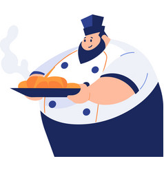 Hand Drawn Overweight Chef Cooking In The Kitchen