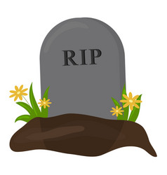 Headstone With Earth And Flowers In Flat Style