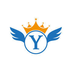 Wing Logo On Letter Y Concept With Crown Icon