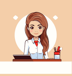 Business Woman Working In Office Flat Cartoon