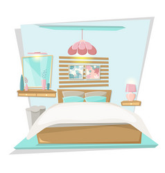 Cartoon Bedroom Interior In Woody Turquoise Colors