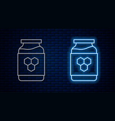 Glowing Neon Line Jar Of Honey Icon Isolated