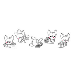 Set Of Kawaii Bat Coloring Page