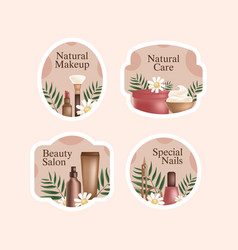 Realistic Beauty Salon Labels With Flowers