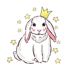 Cute Fairy White Bunny Girl With Crown Hand Drawn