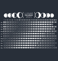 Lunar moon phases cycle all 28 shapes for each Vector Image