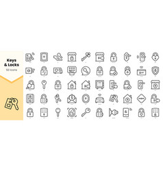 Set Of Keys And Locks Icons Simple Line Art Style