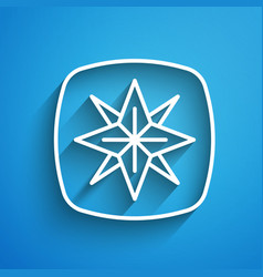 White Line Wind Rose Icon Isolated On Blue