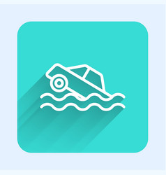 White Line Flood Car Icon Isolated With Long