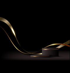 3d Realistic Black And Gold Podium Stand With