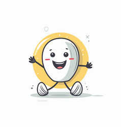 Cute White Pill Character With Happy Face Flat