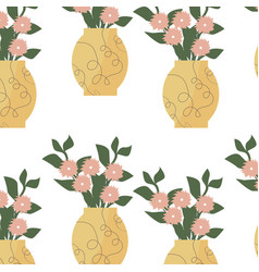 Summer Floral Pattern With Yellow Vase And Flowers