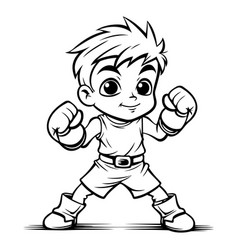 Boy Boxing - Black And White Cartoon Clip Art