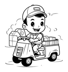 Black And White Cartoon Of Cute Little Boy