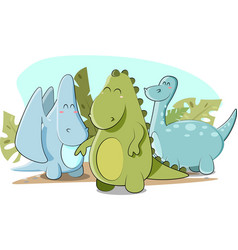 Cute Dinosaurs Met In The Jungle For Games