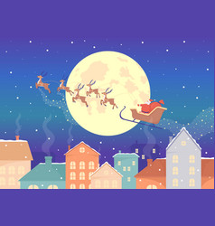 Santa Claus Sleigh And Reindeers Flying Above