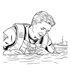 A Man In Life Jacket On The Water