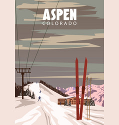 Travel Poster Retro Resort Aspen Ski Colorado Usa