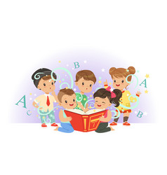 Adorable Preschool Kids Boys And Girls Reading