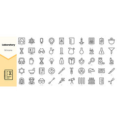 Set Of Laboratory Icons Simple Line Art Style