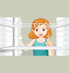 Girl Looking At Food In Fridge