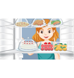 Girl Looking At Food In Fridge