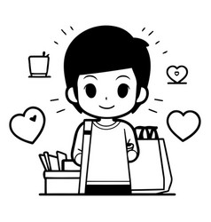 Cute Boy With Shopping Bag And Coffee Cup