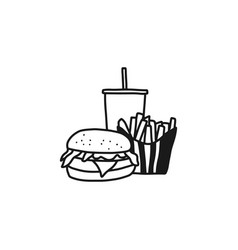 Fast Food Icons Set Outline Doodle Hand Drawn