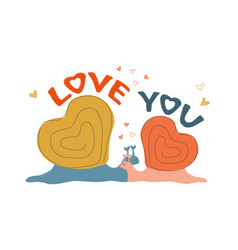 A Couple Of Snails In Love With Lettering Love You