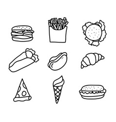 Fast Food Icons Set Outline Doodle Hand Drawn