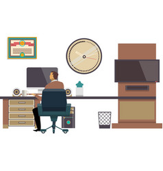 Business Man Work At Office Desk Icon