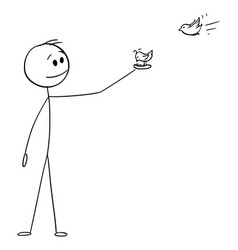 Person Feeding Birds On Hand Cartoon Stick Figure