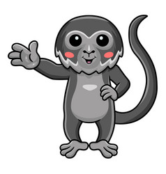 Cute Black Spider Monkey Cartoon Waving Hand