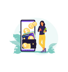 Digital Wallet Concept Young Wealthy Woman Pays