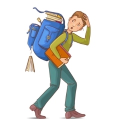 Boy Carries Heavy School Rucksack Full Of Books