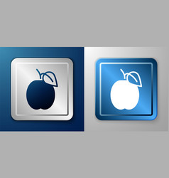 White Plum Fruit Icon Isolated On Blue And Grey