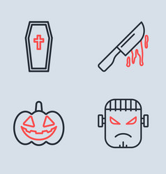 Set Line Bloody Knife Pumpkin Frankenstein Face