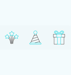 Set Line Gift Box Firework And Party Hat Icon